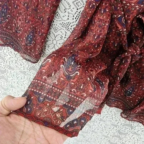 Converse one star button up printed bell sleeve chiffon blouse M - Picture 4 of 8